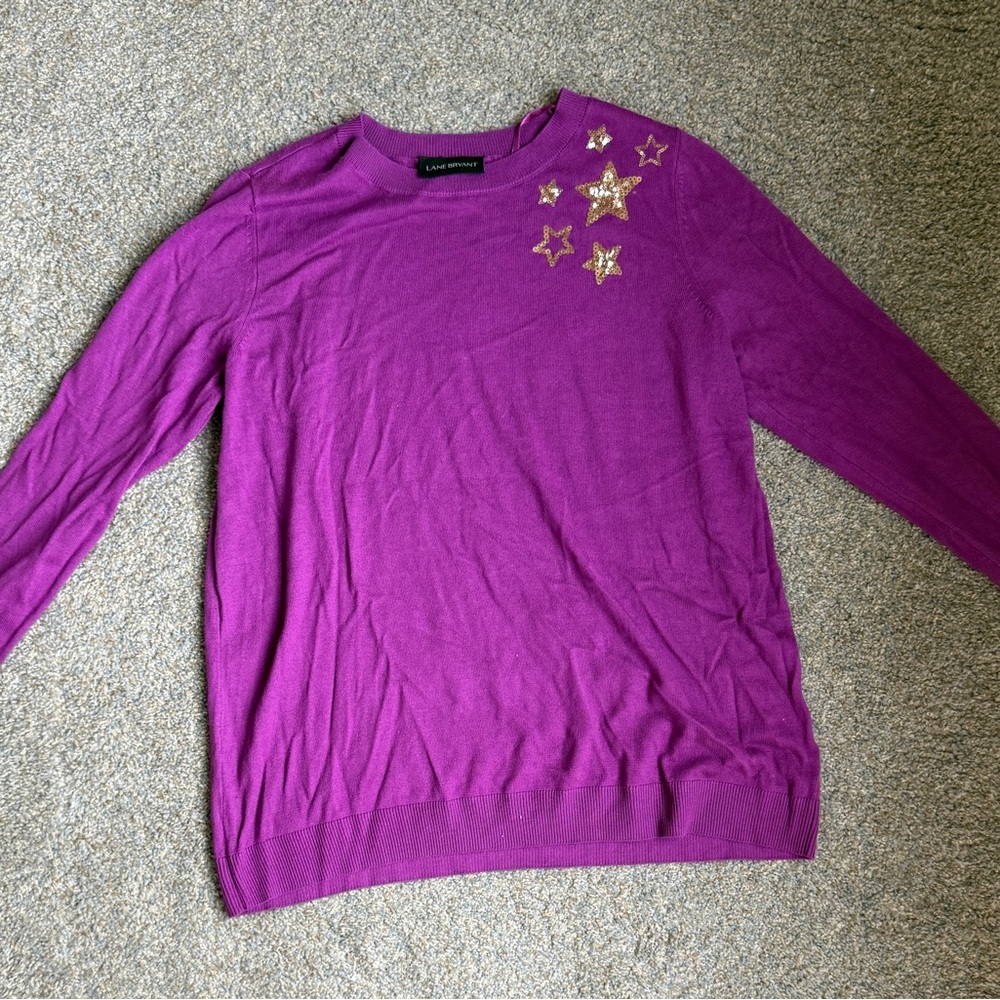 Cotton Sweater pullover with sequin star accents size 1X